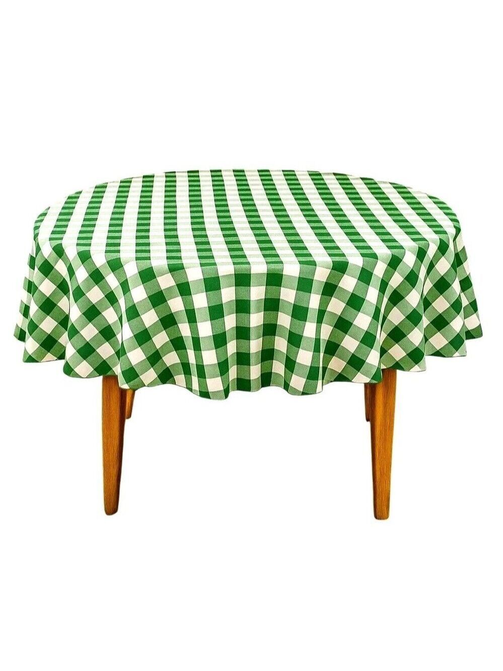70-Inch Round Polyester Tablecloth Green & White Checker Linen Tablecloth Durabl